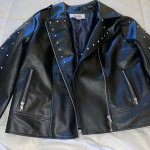 Large leather jacket with silver studs on front and sleeves